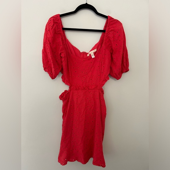 Anthropologie Hutch Red Eyelet Puff Sleeve Cutout Mini Dress - Picture 2 of 6